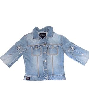 Guess Jeans Vintage Denim Jacket: Heavy Washed & Distressed: Medium